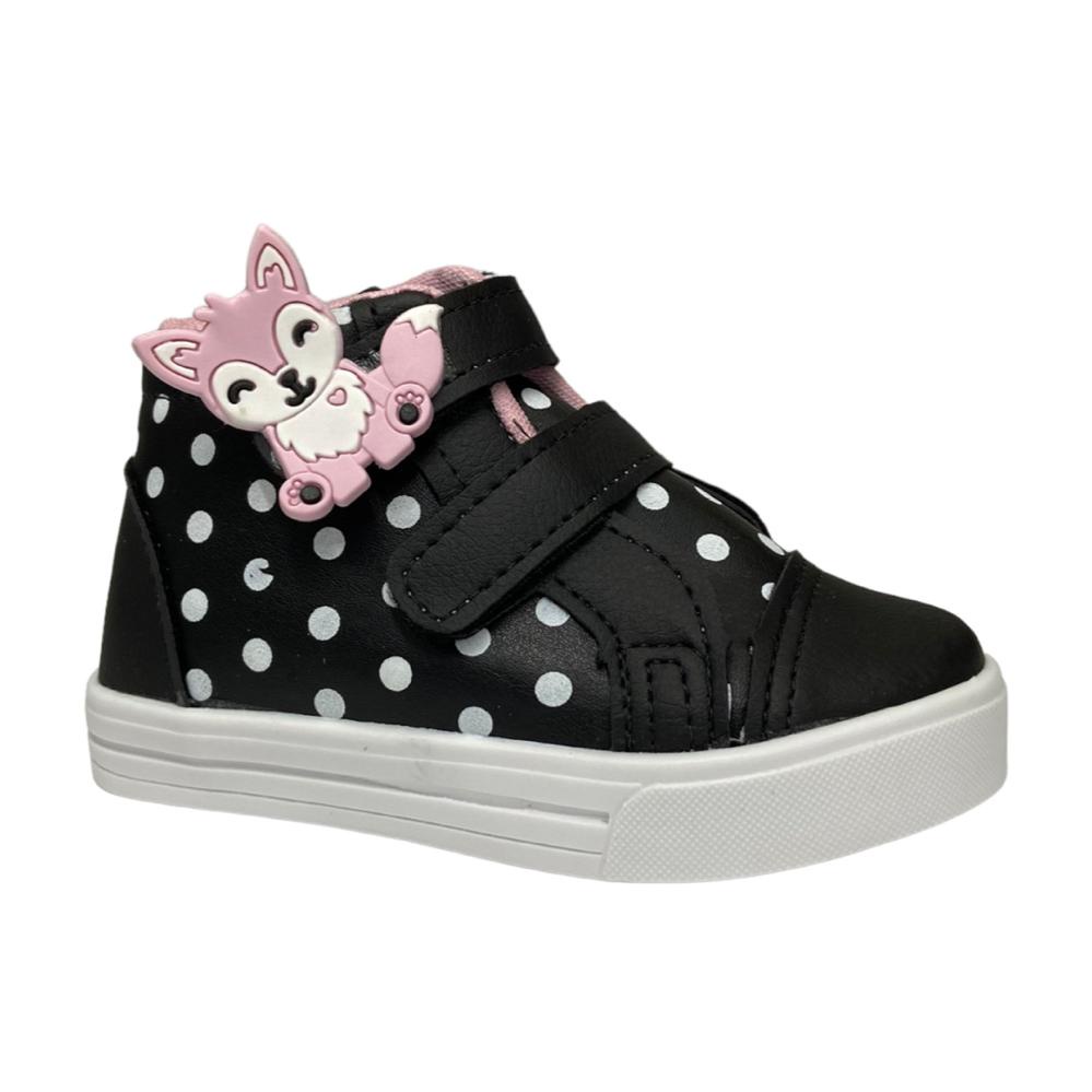 Tenis Infantil Menina Cano Alto Preto Poa 20 Ao 34