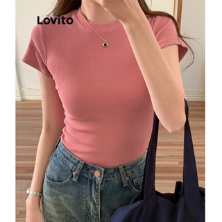 Lovito Casual Camiseta Básica Lisa com Gola Redonda para Mulheres LNE20109 (Rosa)