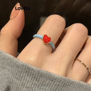 Lovito Anéis de Moda com Padrão de Coração Colorido e Bloco para Enviar Círculos para Mulheres LFA05344 (Multicolorido)