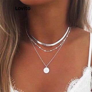 Lovito Colares Simples e Estilosos de Duas Camadas para Mulheres LFA05355 (Dourado/Prateado)