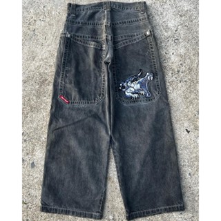 Streetwear JNCO Jeans Y2k Hip Hop Cartoon Graphic Print Vintage Baggy Calças Pretas Homens Mulheres Cintura Alta De Perna Larga