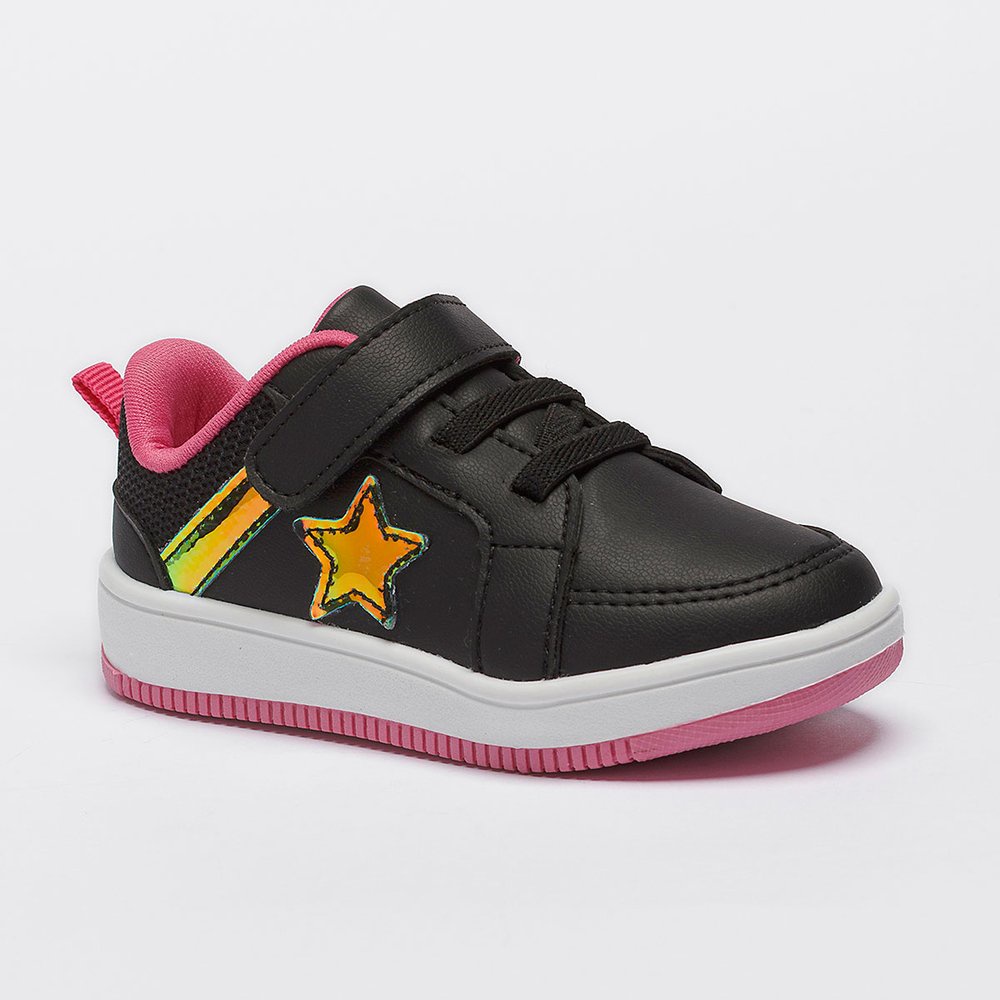 Tênis Infantil Menina Casual Calce Fácil Feminino Estrela Brilho Bicolor Confort