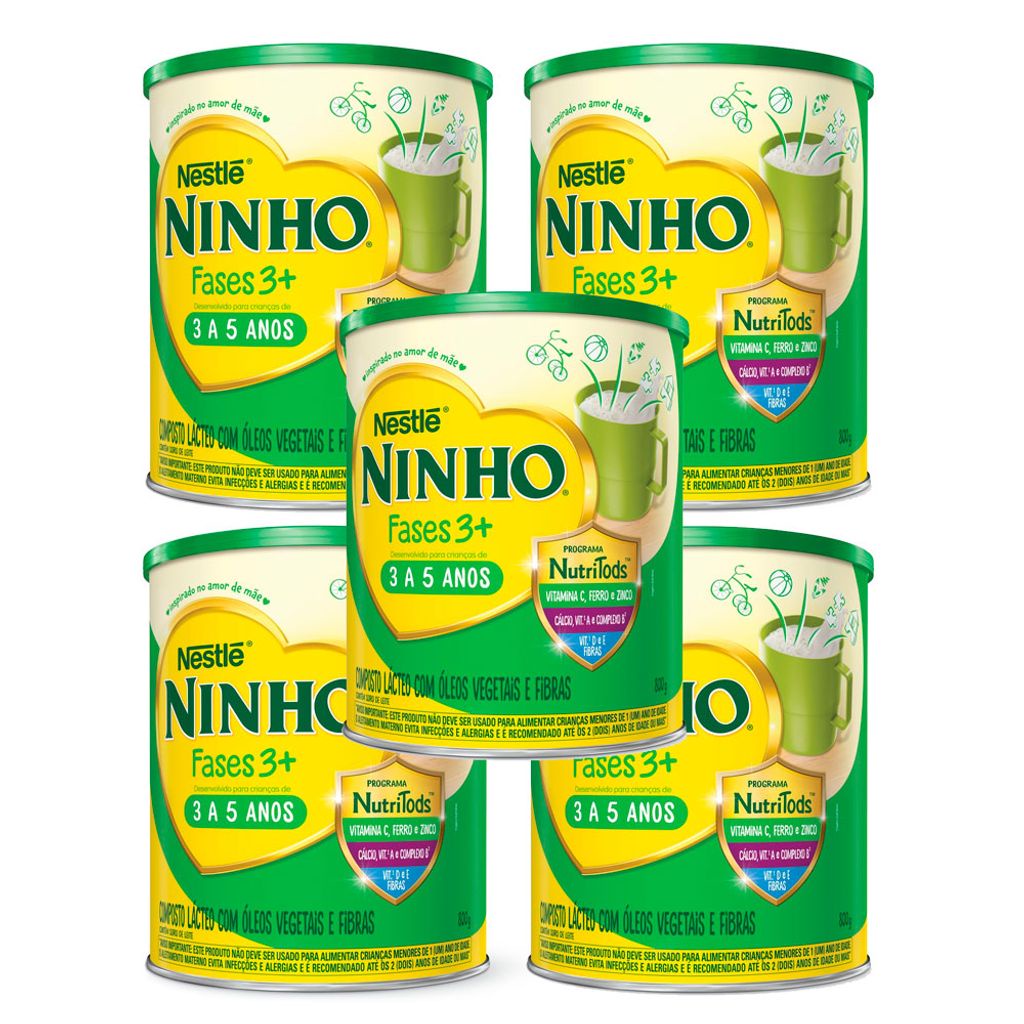 Kit 5 Ninho 3+ Fases Composto Lácteo 800g em Oferta na Shopee