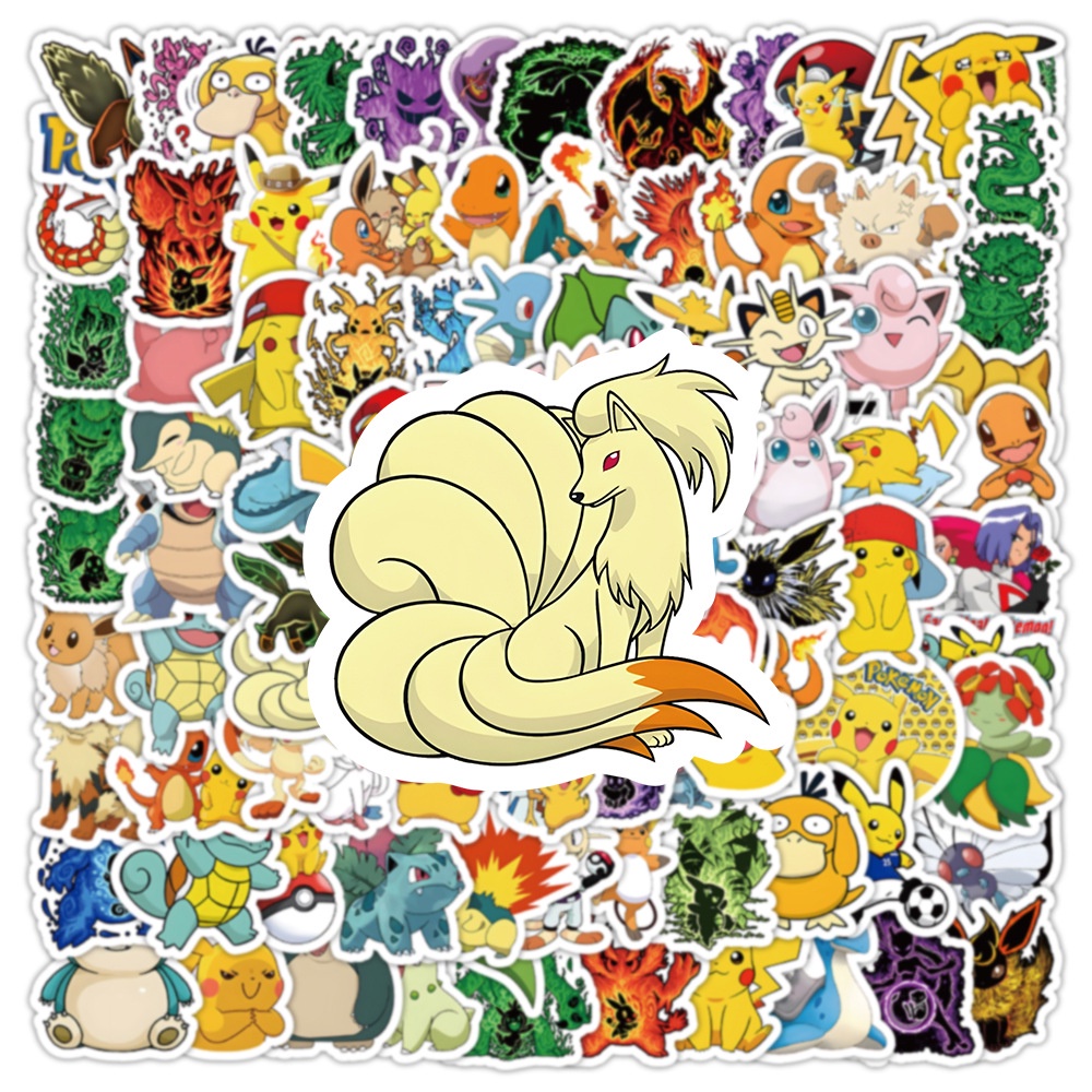 100PCS Anime Pokémon Pikachu Autocolantes De Grafite Para Capacete De Bicicleta Decalques De Lápis LanLanStickersWorld — imagem 2 de 2