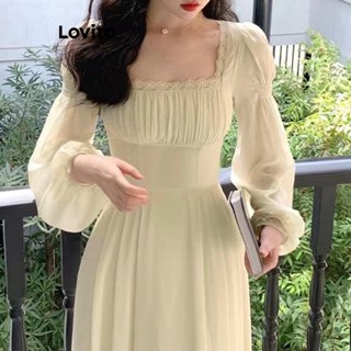 Lovito Casual Vestido Feminino Liso Franzido com Gola Quadrada LNE29220 (Branco)