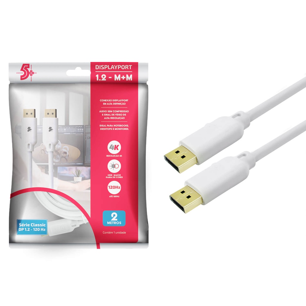 Cabo Displayport Macho X Macho 2m Metros 5+ Banhado Ouro