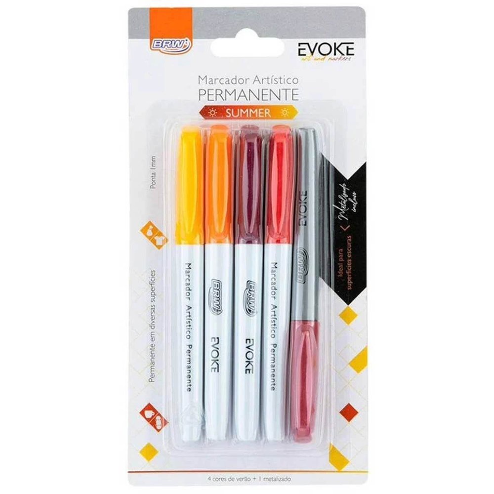 Caneta Marcador Artístico Brw Evoke Summer Com 5 Cores