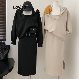 Lovito Casual Conjunto Feminino Liso com Blusa de Malha Canelada LNA26117 (Damasco)