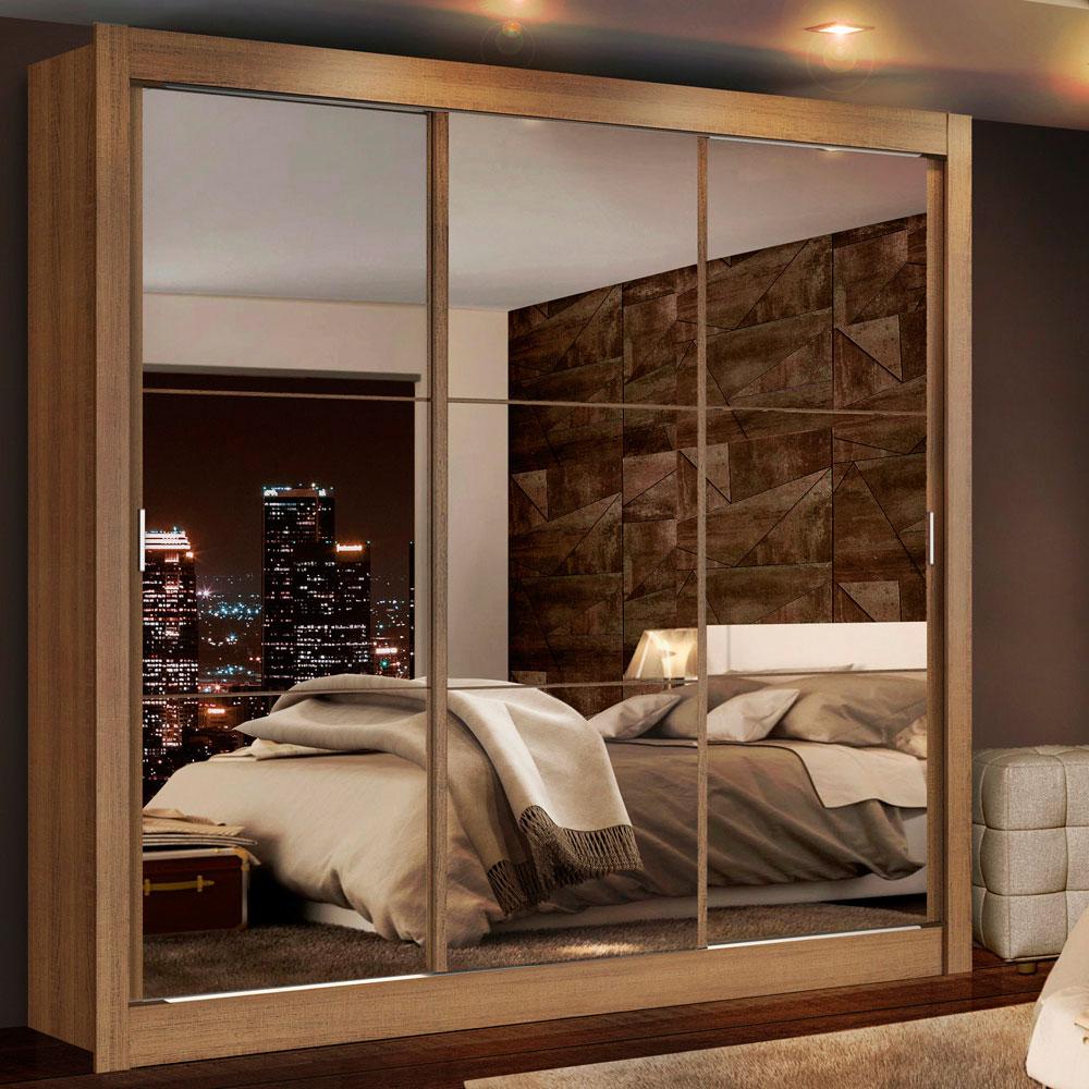 Guarda Roupa Casal Madesa Lyon Plus 3 Portas de Correr de Espelho 4 Gavetas - Rustic em Oferta na Shopee