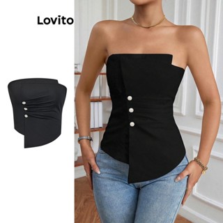 Lovito Casual Blusa Feminina Lisa Assimétrica com Botão L73AD093