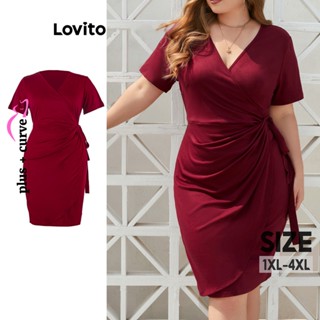 Lovito Vestido Feminino Plus Size Curvo Elegante E Simples LNL37033 (Verde/Borgonha/Preto)
