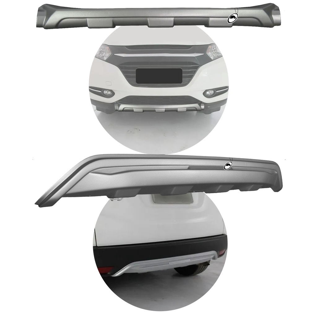 Kit Protetor Traseiro + Dianteiro de Para-Choque TG Poli HRV 2015 2016 2017 2018 - Prata Aluminium