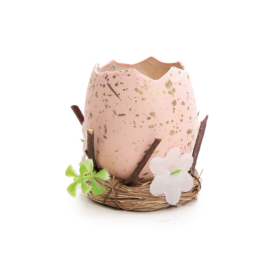 Ovo Decorado Quebrado Pequeno de Plástico - Rosa - 1 unidade - Cromus - Rizzo