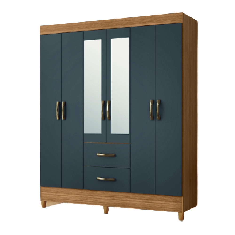 Guarda Roupas Casal com Espelho 6 Portas 2 Gavetas Mobi Nature / Grafite Albatroz - Home & Living