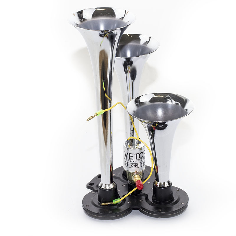 Buzina Corneta Tripla Cromada Bivolt 12/24v Com Válvula À Ar em Oferta na Shopee