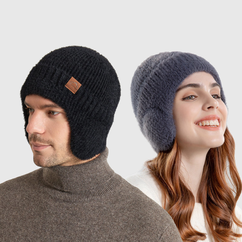 Mink Fur Earflap Winter Hat Women Fashion Faux Fur Warm Knitted Hat Soft Ear Protection Beanies Men Streetwear Cap em Oferta na Shopee