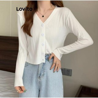 Lovito Top Casual De Malha Com Botão Liso Para Mulheres LNE40396
