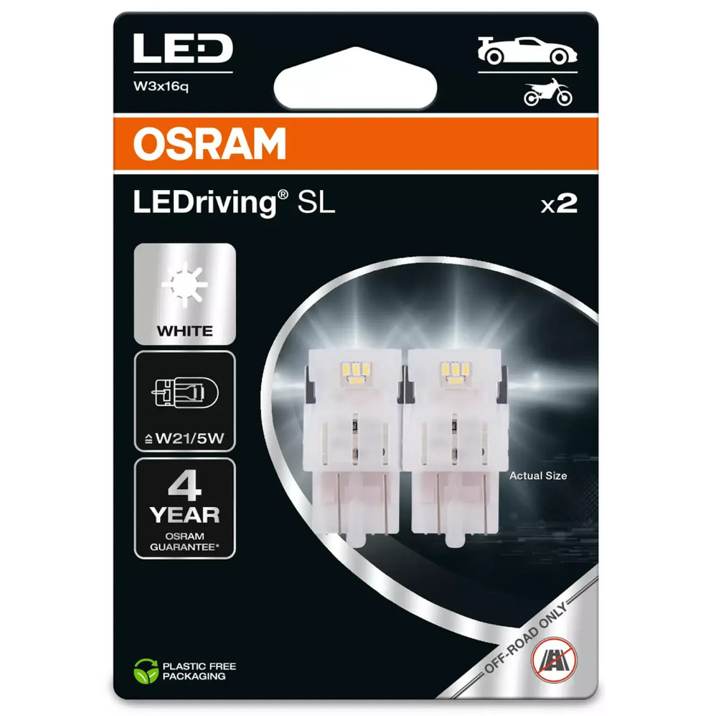 Par Lâmpada Led Osram W21/5W Ledriving SL 6000k Super Branca