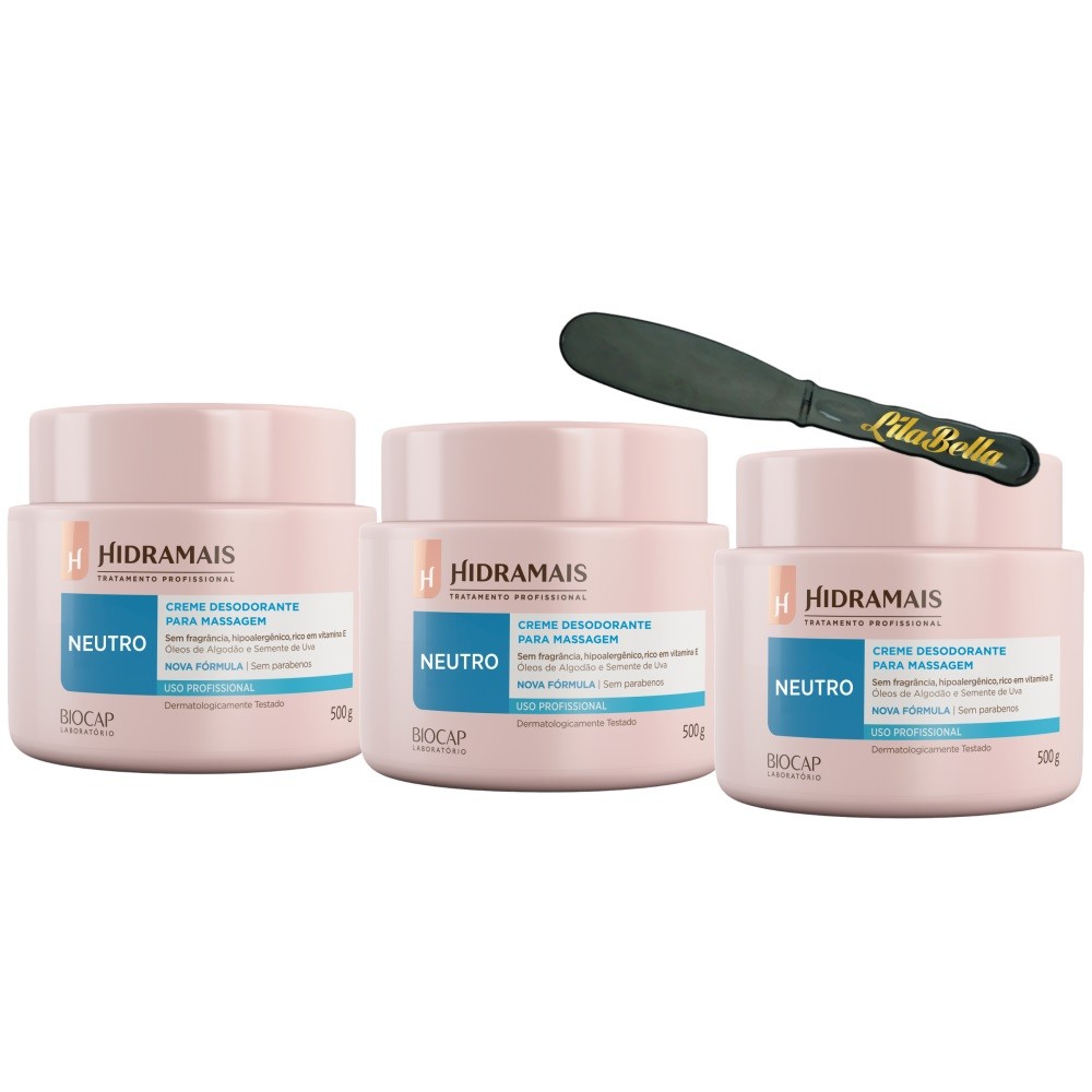 3UN Creme De Massagem Neutro 500GR Hidramais+Espátula