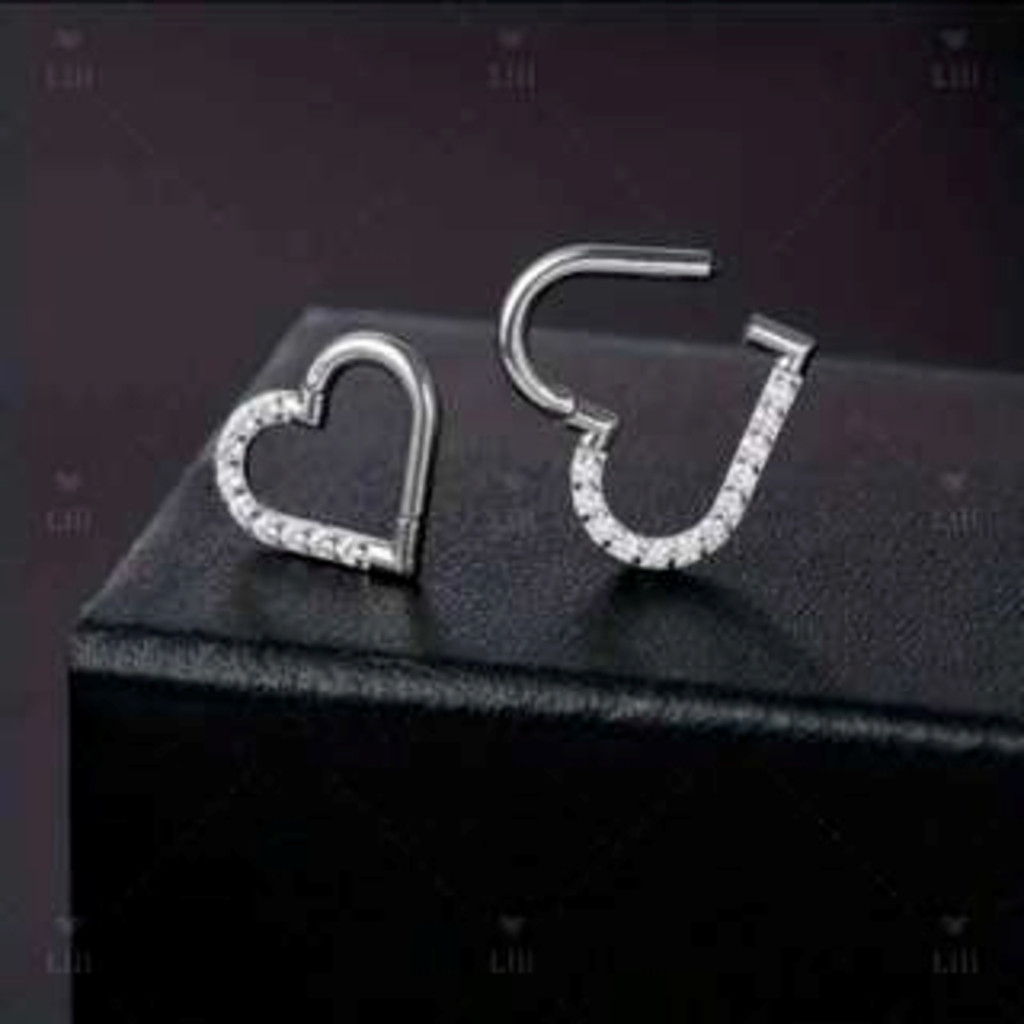 Kit 12 Piercing Argola Clik Coração Zircônia Cravejada