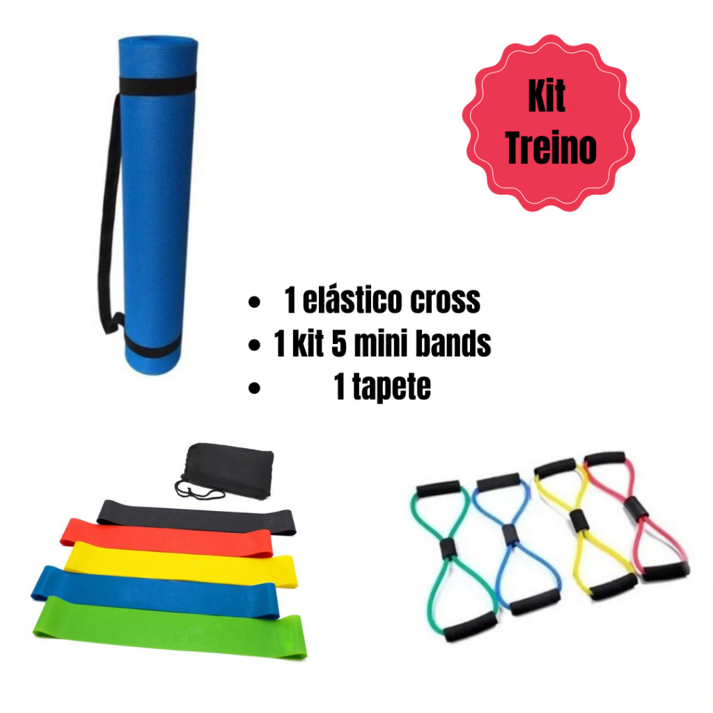 Treino Completo  5 Faixas Mini Bands Tapete Yoga Pilates E Elástico Extensor Cross