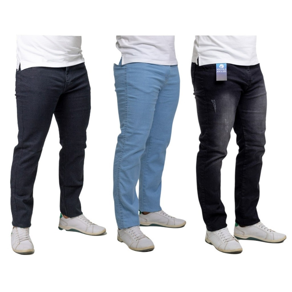 Kit 3 Calças Jeans Masculinas Slim Lycra Premium Cintura Média | Conforto Durável Jeans Original Direto da Fábrica em Oferta na Shopee
