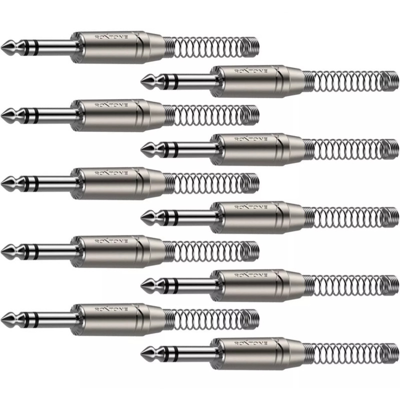 Kit 10 Conectores Roxtone Rj3pp-nn P10 Stereo Com Mola 6.3mm