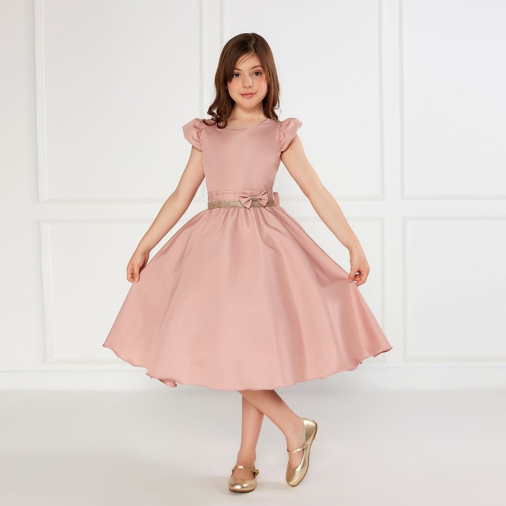 Vestido Casual Rosê Infantil Juvenil Festa Dama Florista
