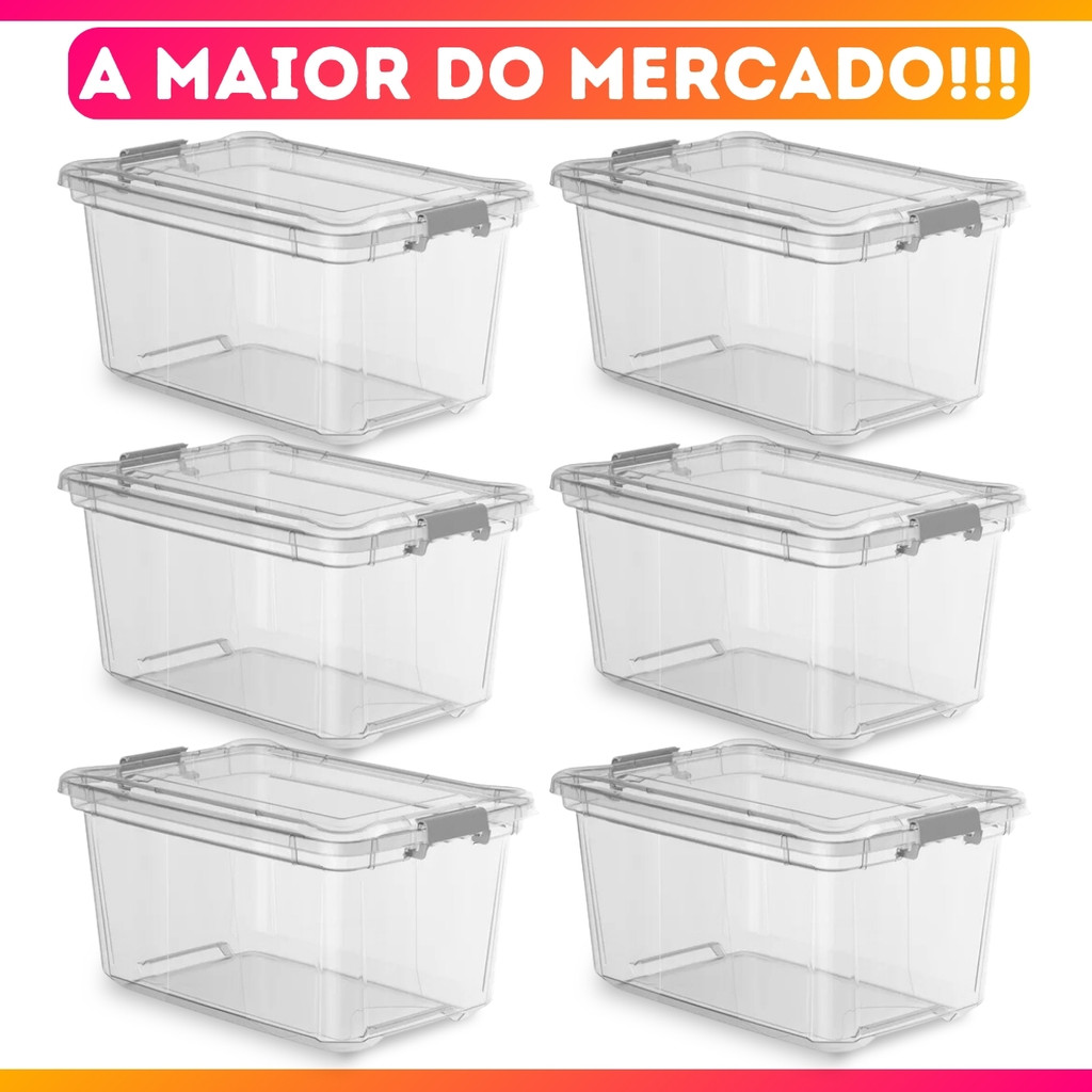 Kit 6 Caixa Organizadora Transparente Multiuso C/ Trava 50 Litros em Oferta na Shopee