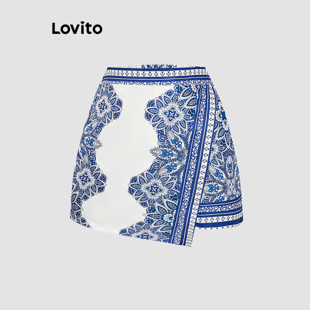 Lovito Shorts Boho Paisley Padrão Assimétrico Curto Para Mulheres L91AD181 - Women Clothes
