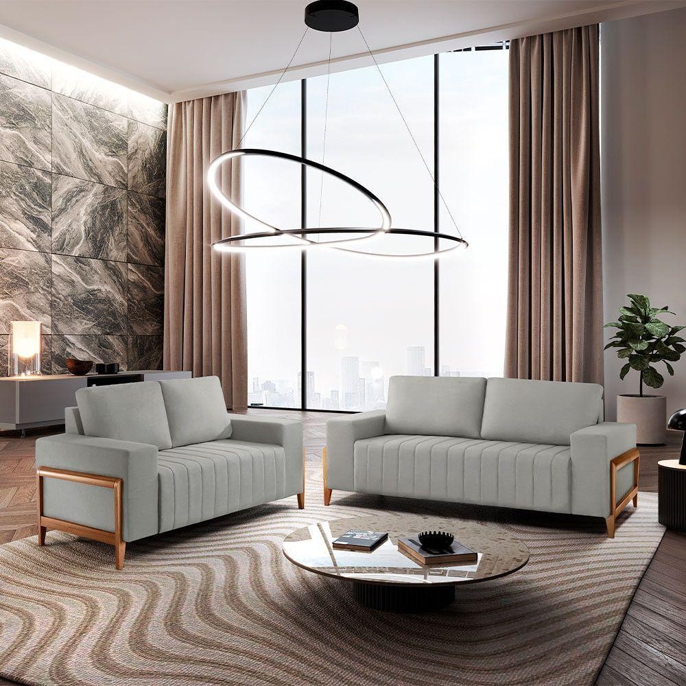 Sofá 2x3 Lugares Verona Meu Sofá Online B026 Veludo Prata