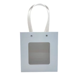 Sacola de Papel com Gaveta e Visor Alça Branca 20x22x9cm - Branca - 10 unidades - Rizzo