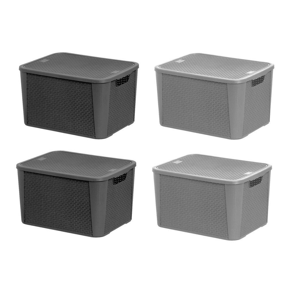2 Caixa Organizadora Rattan Com Tampa Grande Retangular 17L Cinza Ou Preta Cesto Multiuso Plástico Decoração Plasnew em Oferta na Shopee