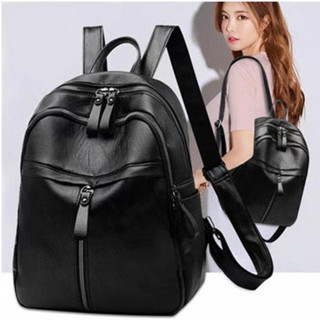 Mochila feminina com zíper de grande capacidade (preto)