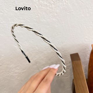 Lovito Elegante Simples Tiara de Cabelo Perolada para Mulheres L63AD070 (Preta e Branca)