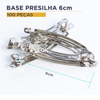 Base Presilha Montagem Cabelo - Prata - 60mm - 100 Peças