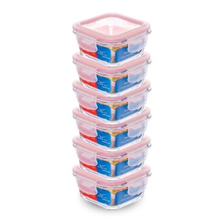 Kit com 6 Potes de Vidro Hermético 320ml Quadrado Invicta