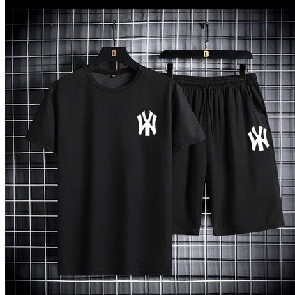 Kit Verão Bermuda e Camiseta algodão 100% caminhada academia 2024 NY EUA Top relogio digital