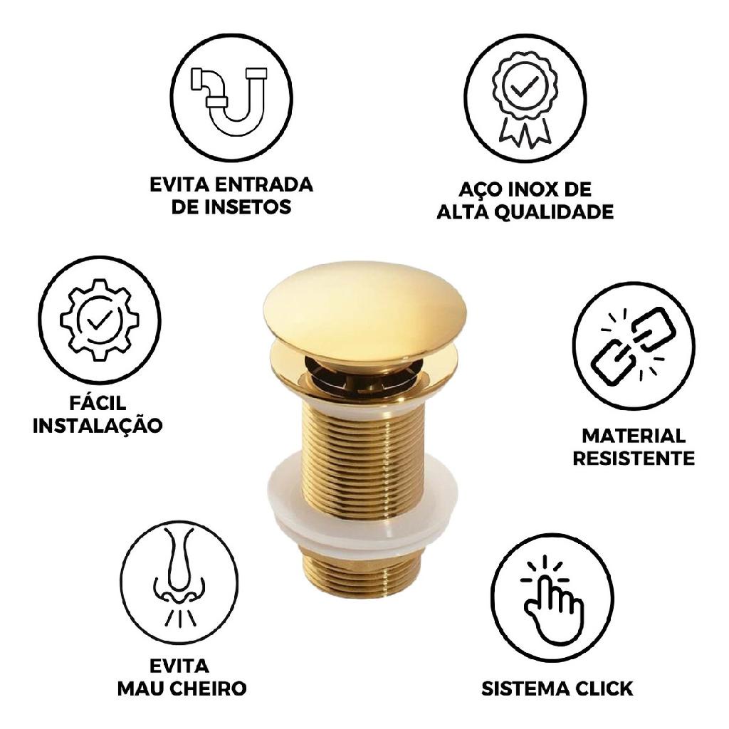 Válvula Click Luxo Inox 304 Dourada Cuba Banheiro 7/8 · foto 2