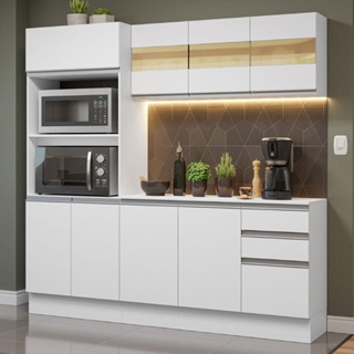 Armário de Cozinha Compacta 100% MDF 190 cm Frentes Branco Smart Madesa 01 em Oferta na Shopee
