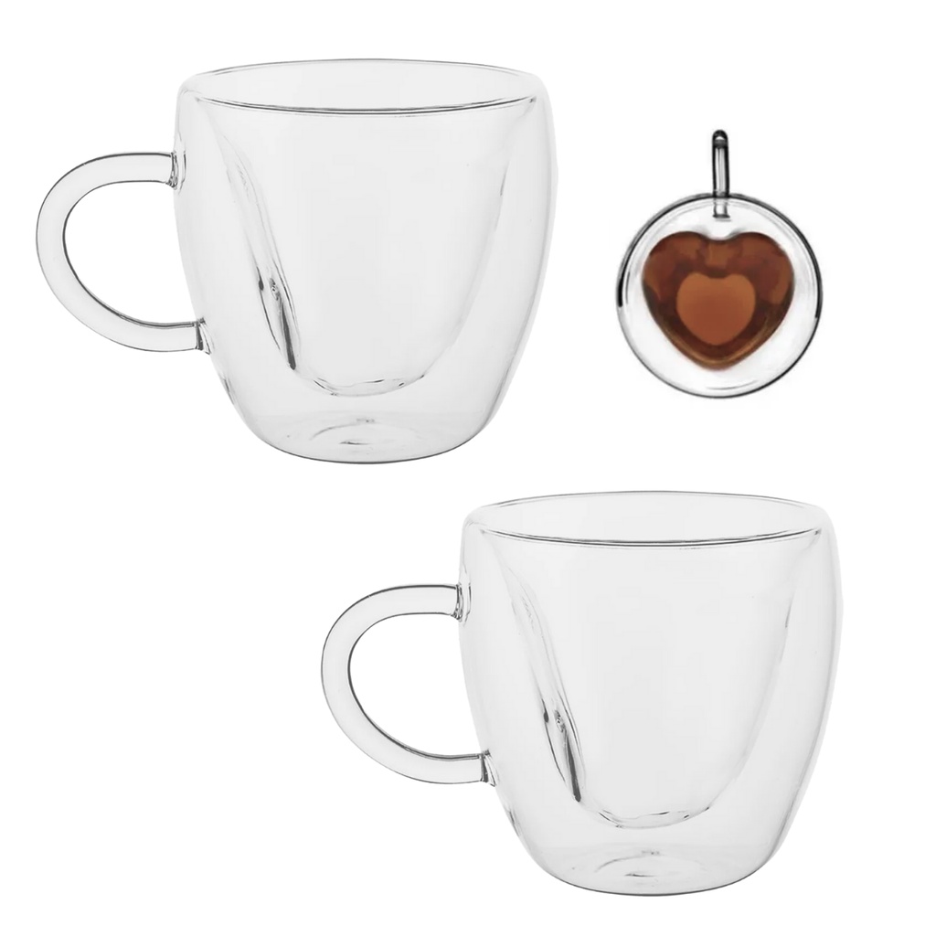 Jogo 2 Xicaras De Vidro Duplo Parede Dupla Coração 80ml Para Café em Oferta na Shopee