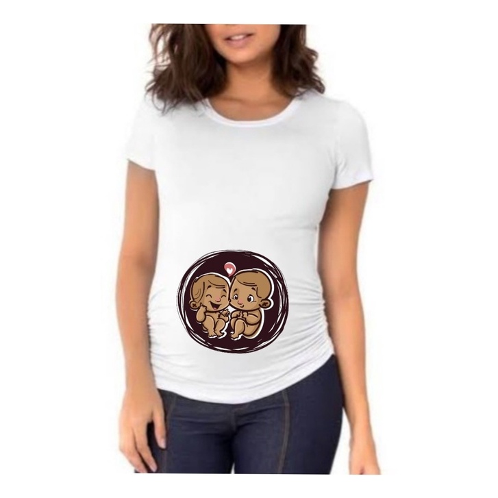Camiseta Camisa Feminina Grávida Gêmeos Chá Bebê Revelação