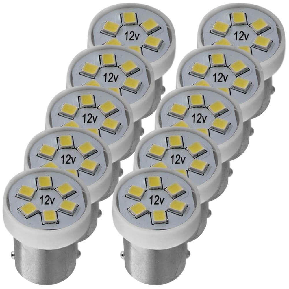 10 Lâmpada Autopoli Ba15s 67 12v 6 Leds Branco Sinalização em Oferta na Shopee