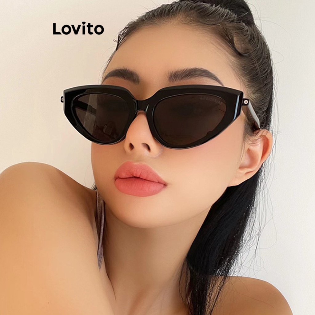 Lovito Óculos De Sol Básicos Lisos Casuais Para Mulheres LNA32287 (Preto)