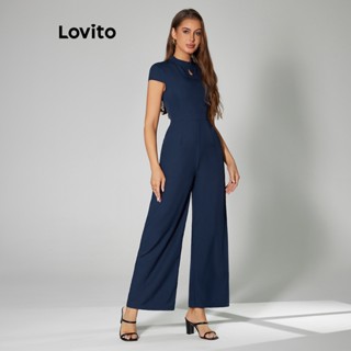 Lovito Casual Macacão Feminino Liso Estilo Corset LBA05125 (Azul)