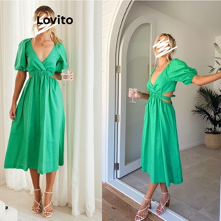 Lovito Vestido Casual Com Recorte Liso Para Mulheres LNL35011 (Verde)