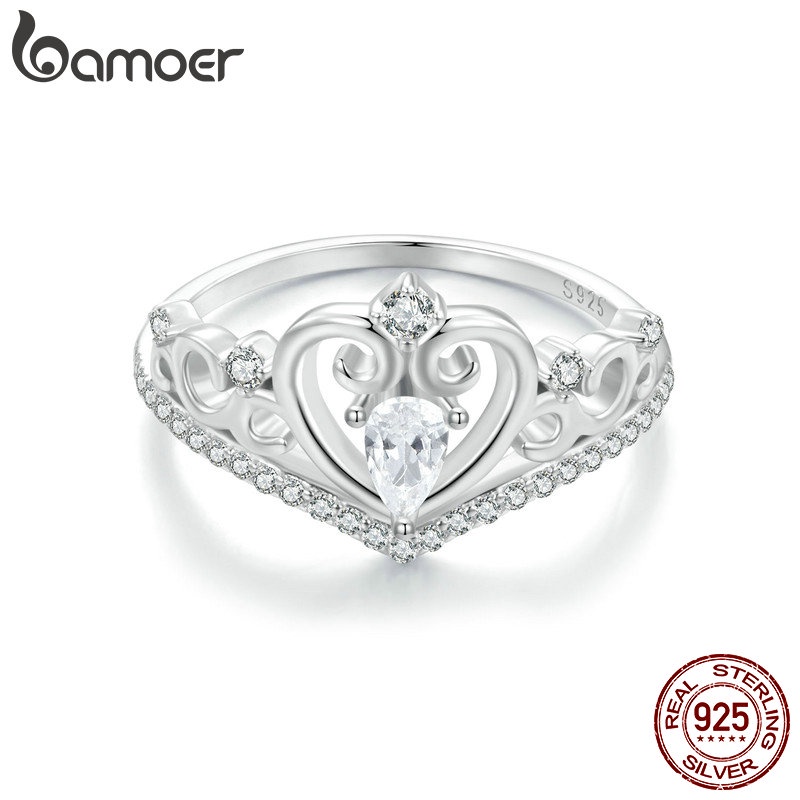Bamoer 925 Sterling Sliver Ring Crown Design Coroa De Fitas Presentes De Moda Jóias Para Mulheres BSR511 - Fashion Accessories