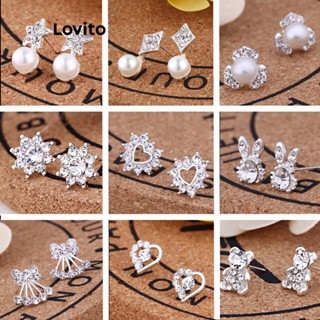 Lovito Brincos Elegantes com Strass e Pérolas em Padrão de Super Diamantes para Mulheres LFA05330