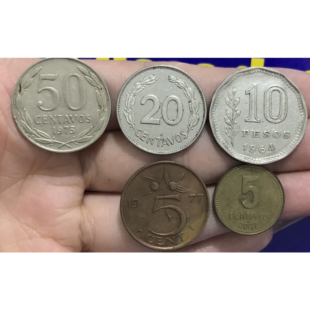 5 Moedas 5 Centavos, 10 Pesos, 20 Centavos e 50 Centavos 1975