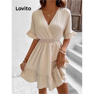 Lovito Vestido Elegante Com Babados Lisos Nas Costas Para Mulheres LNL38061 (Damasco)